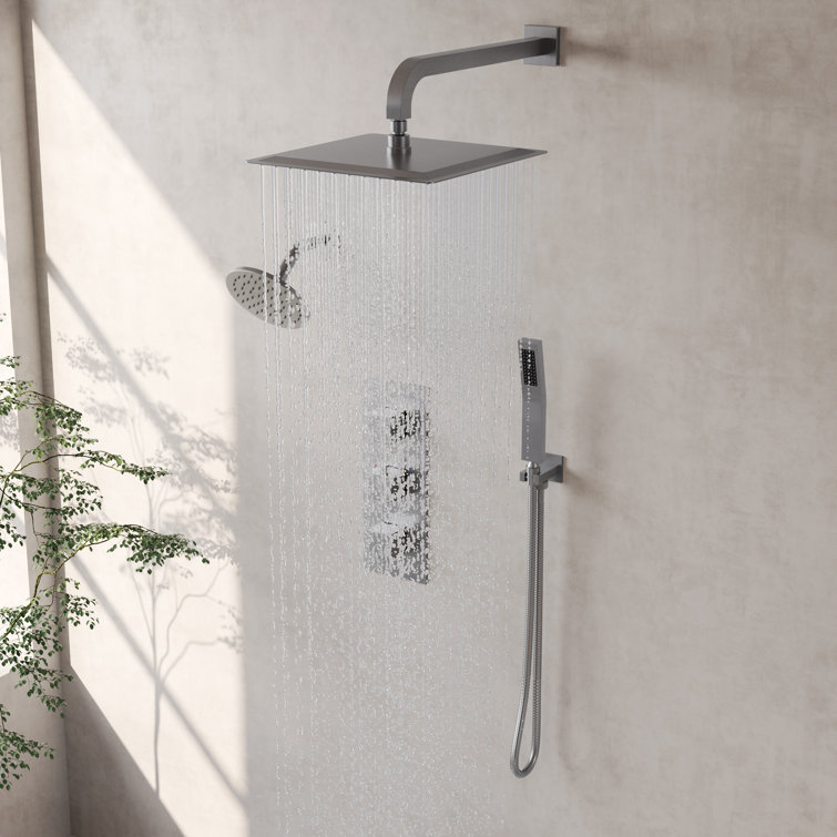 Brushed Nickel Dual Shower System with Handheld Spray and Thermostatic Valve