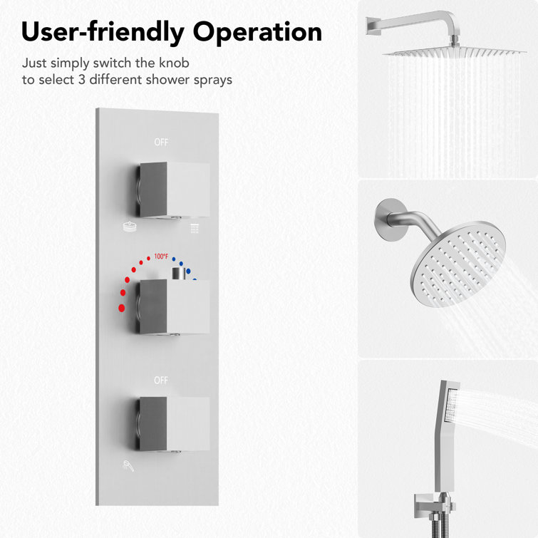 Brushed Nickel Dual Shower System with Handheld Spray and Thermostatic Valve