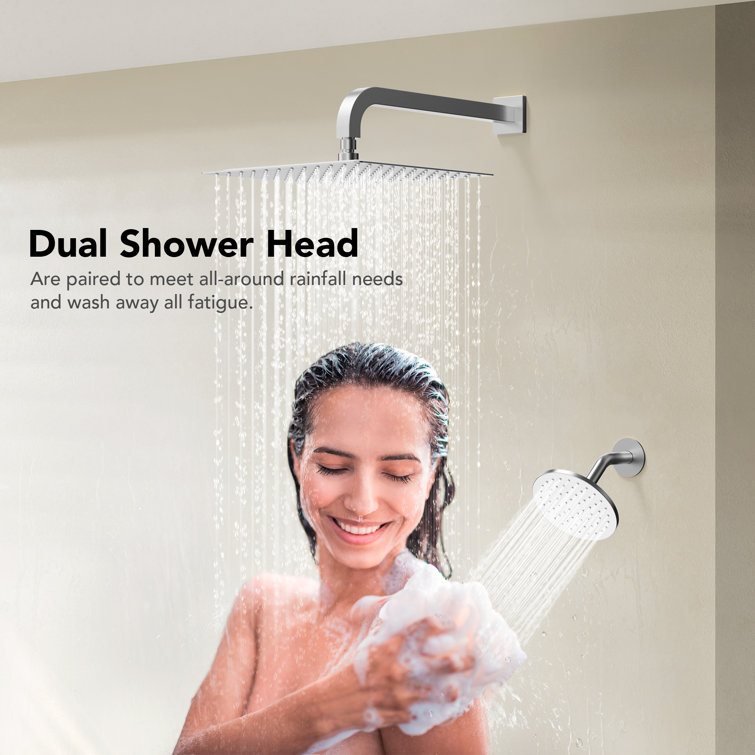 Brushed Nickel Dual Shower System with Handheld Spray and Thermostatic Valve