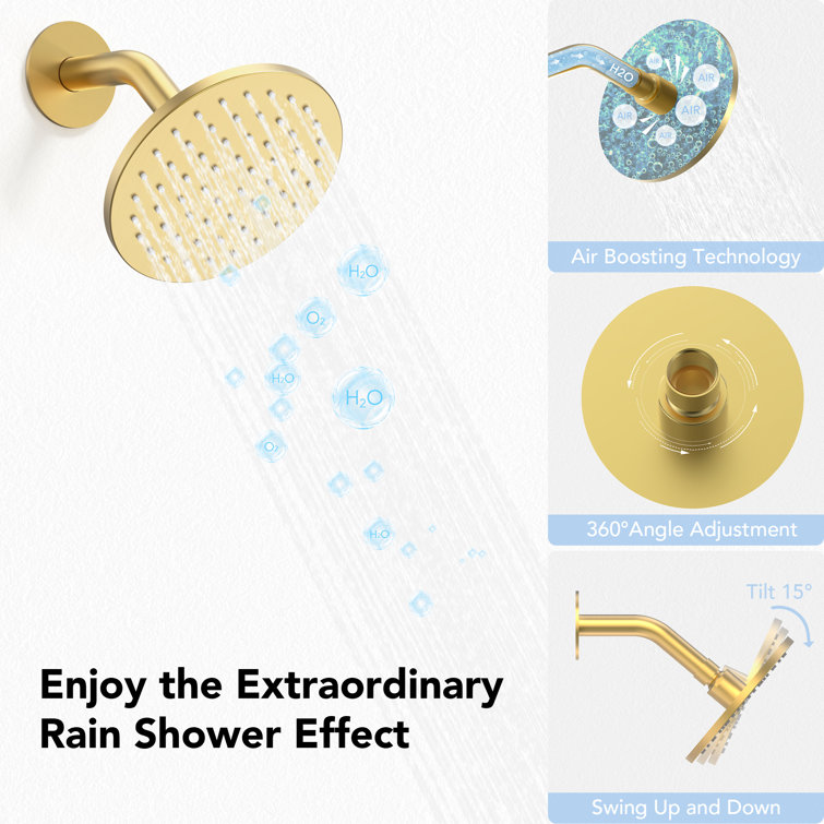 Gold Thermostatic 12" Triple Showerhead System with Handheld