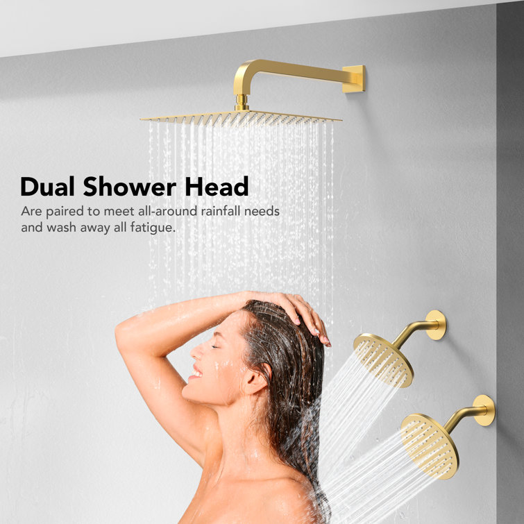 Gold Thermostatic 12" Triple Showerhead System with Handheld