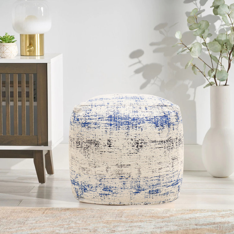 Grandcanyon Ivory and Blue Cotton Square Pouf
