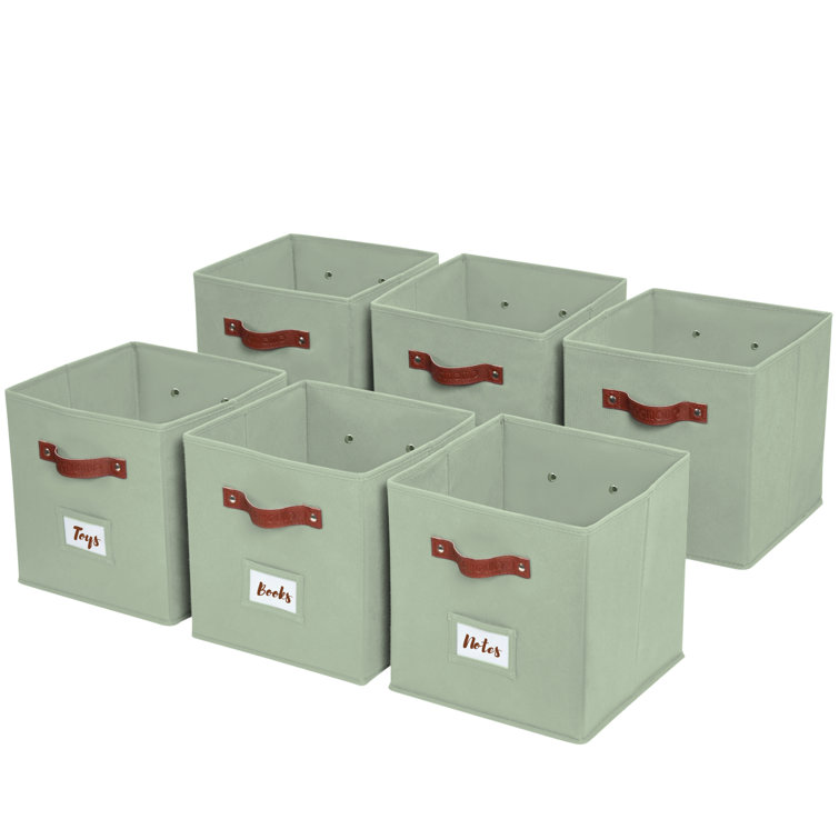 Green Fabric Stackable Cube Storage Bins with Handles, Set of 6