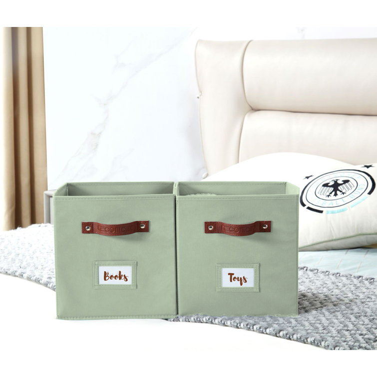 Green Fabric Stackable Cube Storage Bins with Handles, Set of 6