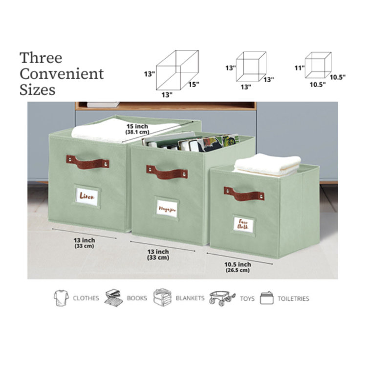 Green Fabric Stackable Cube Storage Bins with Handles, Set of 6