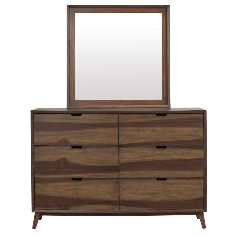 Mid-Century Modern Brown Double Dresser with Mirror