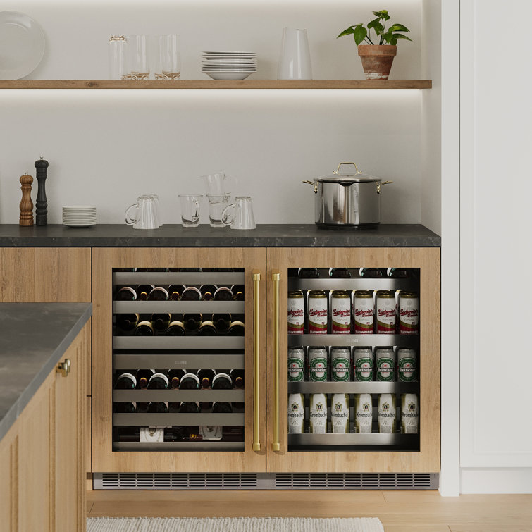24" Stainless Steel Undercounter Beverage Fridge with Champagne Bronze Handle