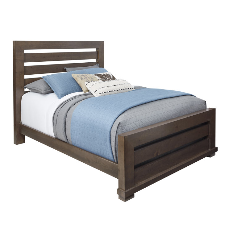 Rustic Brown Pine Wood Queen Panel Bed with Headboard