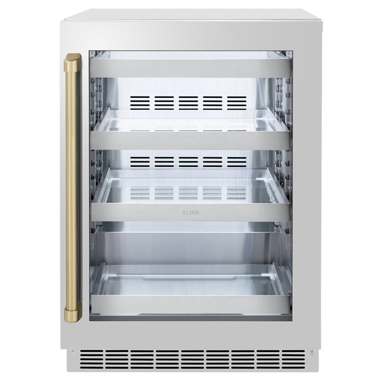 24" Stainless Steel Undercounter Beverage Fridge with Champagne Bronze Handle