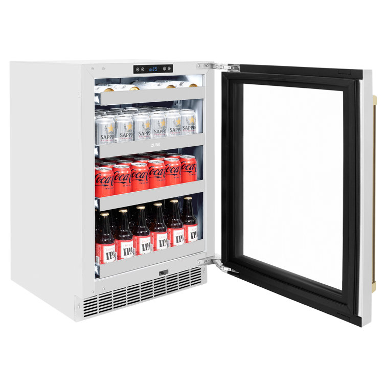 24" Stainless Steel Undercounter Beverage Fridge with Champagne Bronze Handle