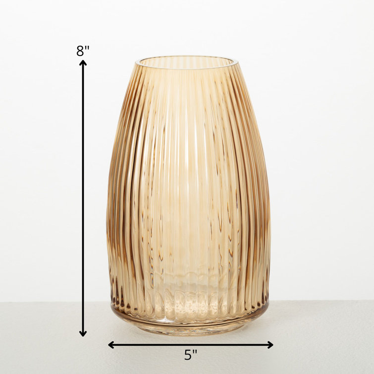 Amber Ribbed Glass 8'' Decorative Table Vase