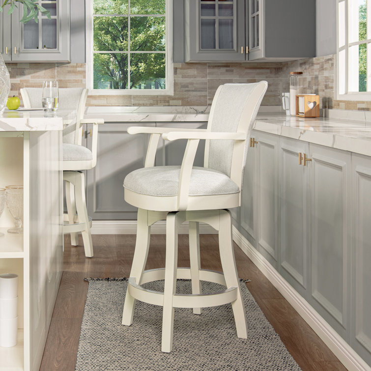 Williams 27" White Pepper Oak Wood Swivel Counter Stool