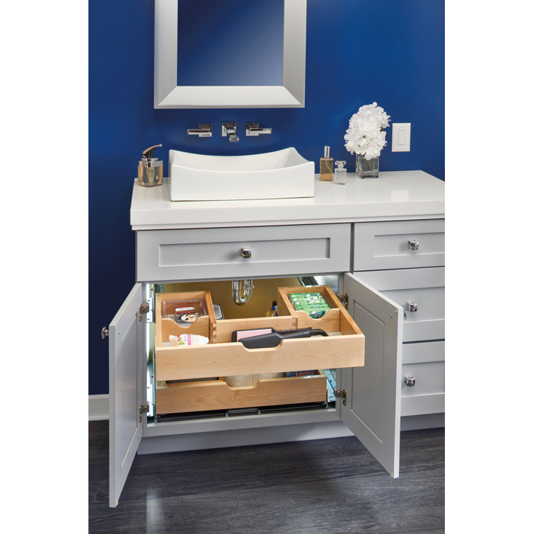 Maple Wood & Steel 27.56" Vanity Base Cabinet Pull-Out Organizer