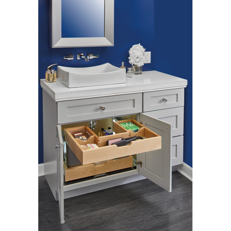 Maple Wood & Steel 27.56" Vanity Base Cabinet Pull-Out Organizer