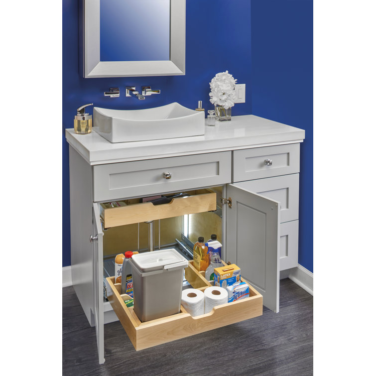Maple Wood & Steel 27.56" Vanity Base Cabinet Pull-Out Organizer