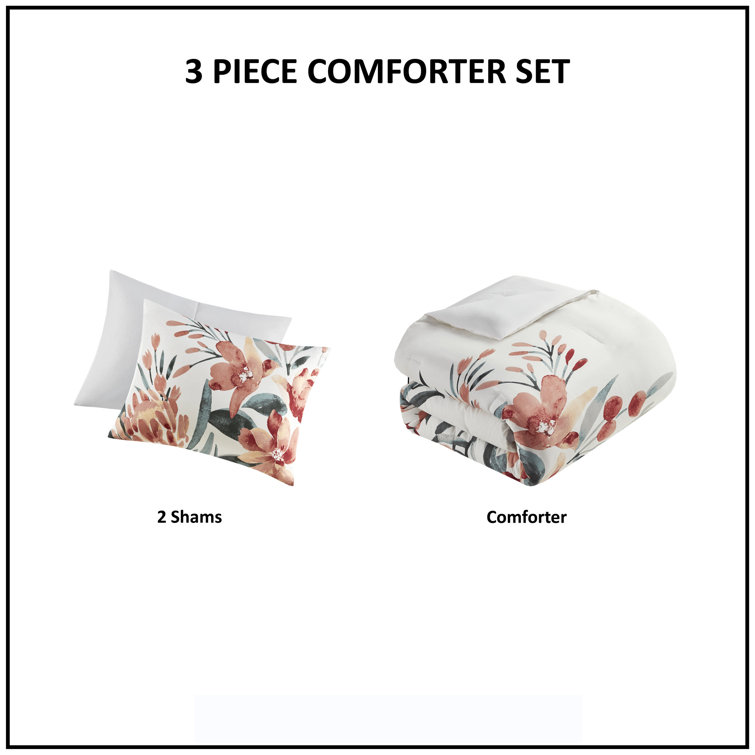 King Red Cotton Floral Comforter Set with Shams