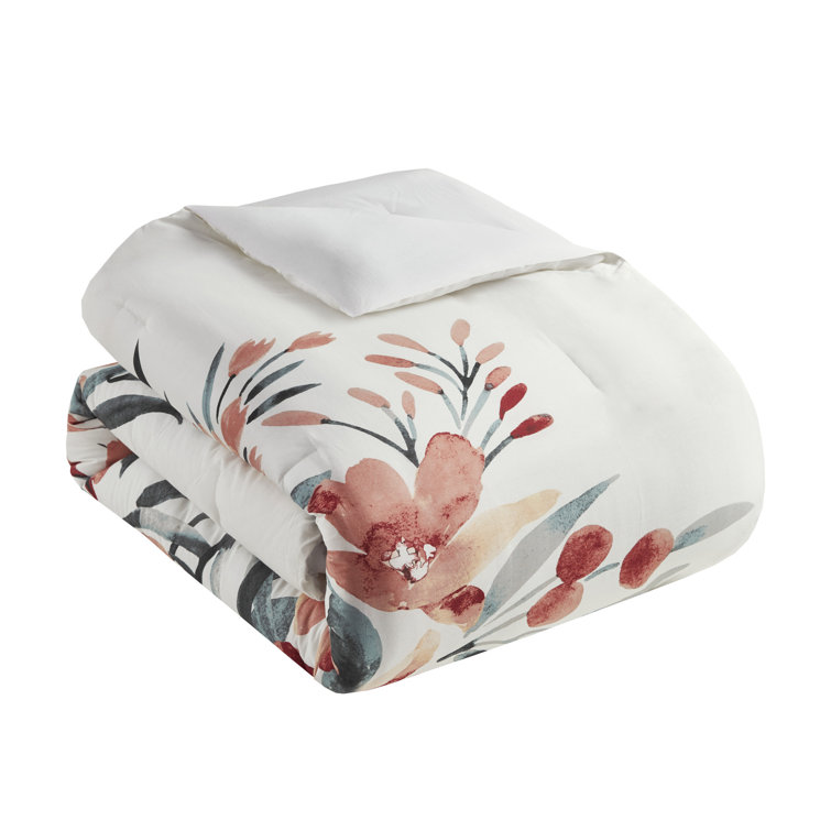 King Red Cotton Floral Comforter Set with Shams