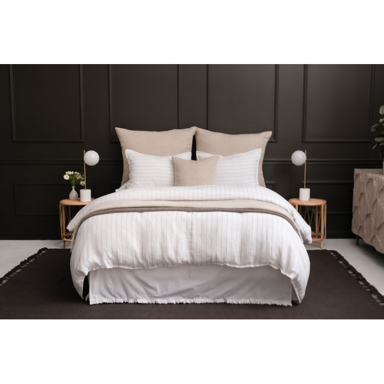 Cream Linen Pleated Queen Bed Skirt with Split Corners