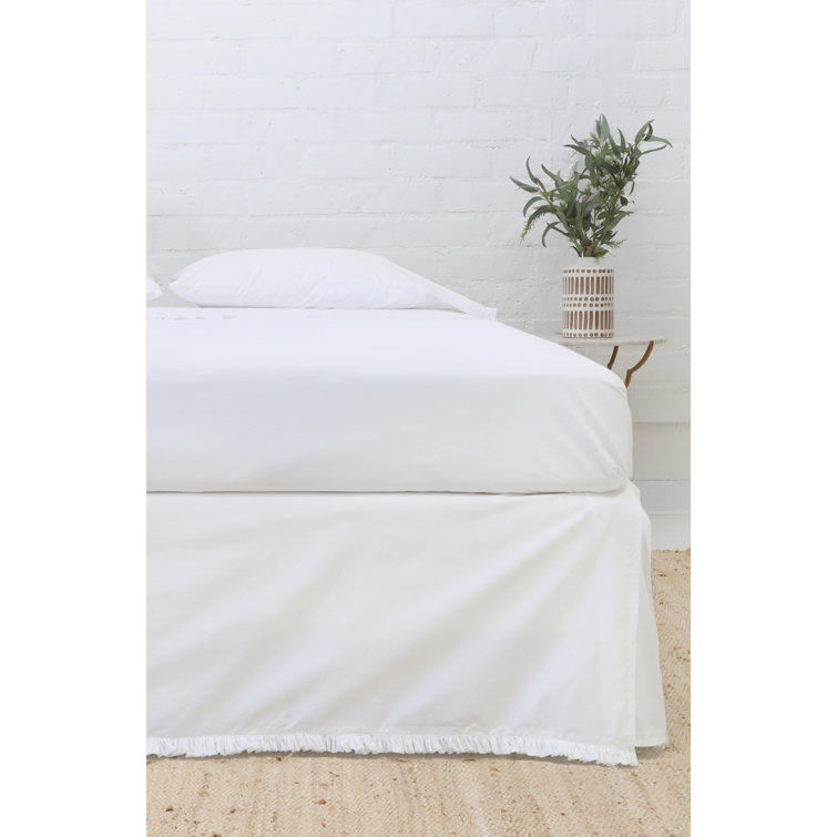 Cream Linen Pleated Queen Bed Skirt with Split Corners