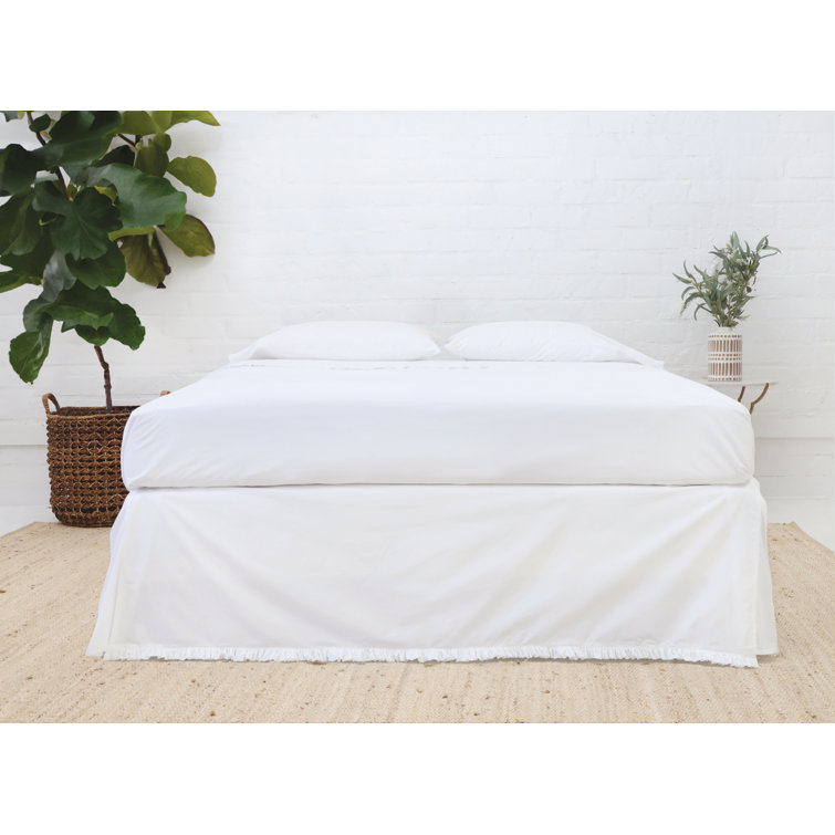 Cream Linen Pleated Queen Bed Skirt with Split Corners