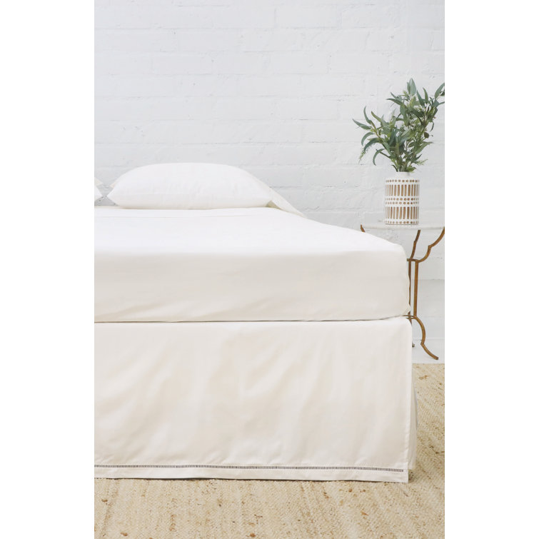 Cream Linen Pleated Queen Bed Skirt with Split Corners