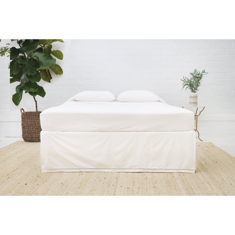 Cream Linen Pleated Queen Bed Skirt with Split Corners