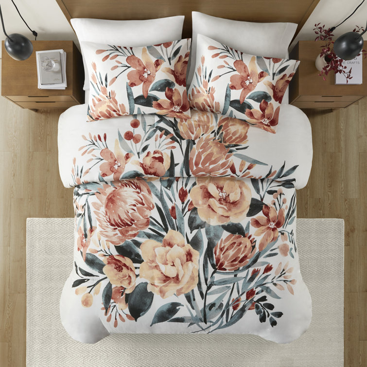 Full/Queen Floral Cotton Duvet Cover Set with Shams