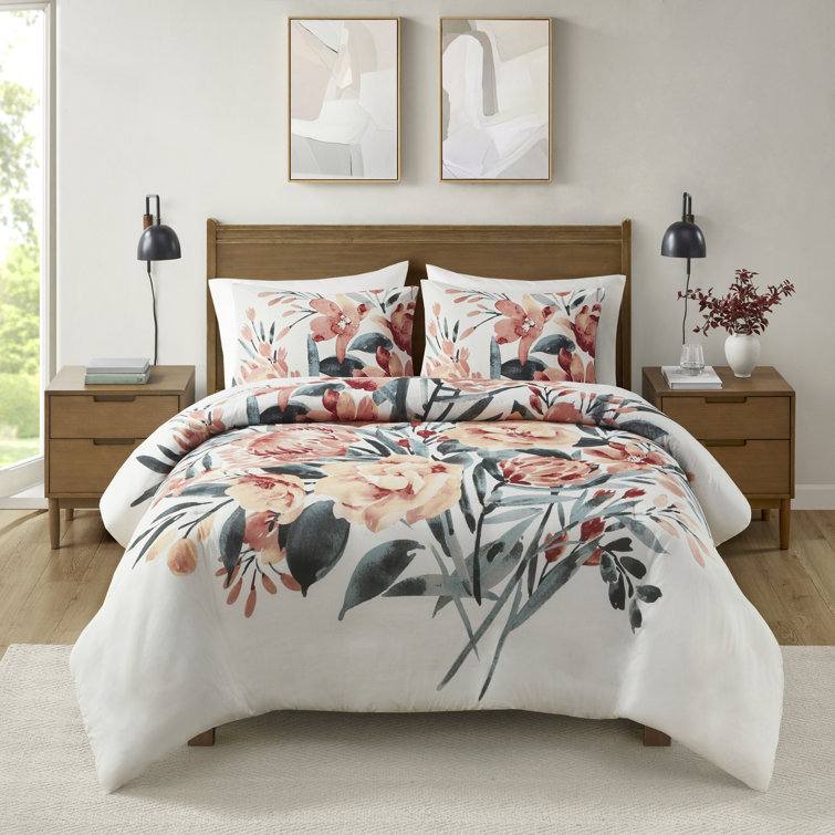 Full/Queen Floral Cotton Duvet Cover Set with Shams