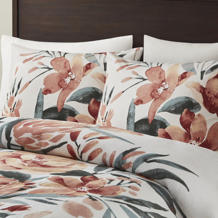 Full/Queen Floral Cotton Duvet Cover Set with Shams
