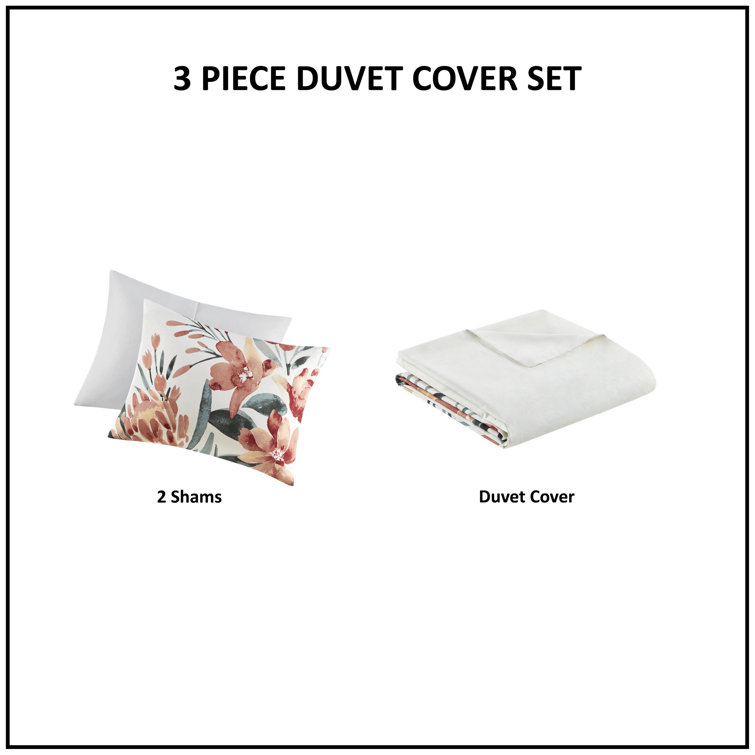 Full/Queen Floral Cotton Duvet Cover Set with Shams