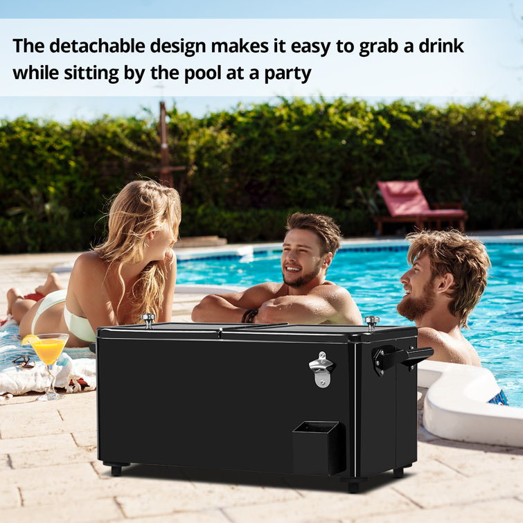 Black Metal 80 Qt. Outdoor Rolling Cooler Cart with Detached Lid