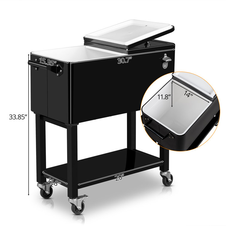 Black Metal 80 Qt. Outdoor Rolling Cooler Cart with Detached Lid