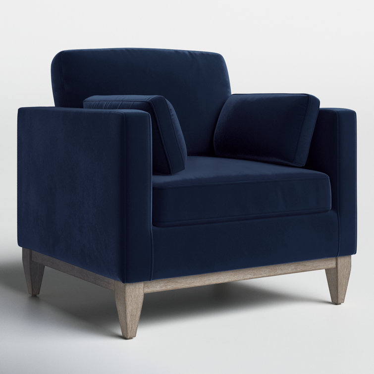 Knox Dark Navy Blue Velvet Armchair with Birch Legs