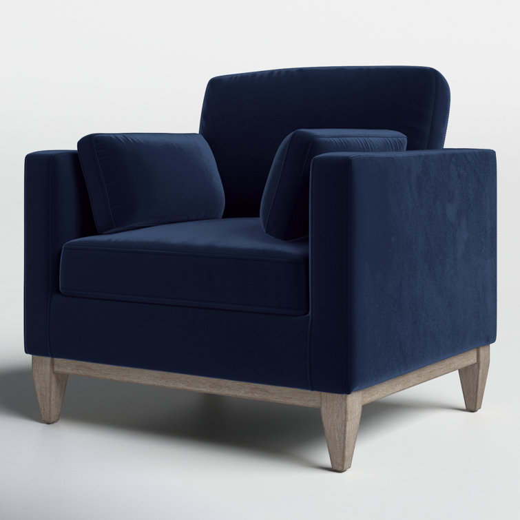 Knox Dark Navy Blue Velvet Armchair with Birch Legs