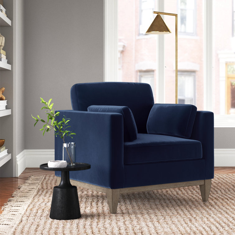 Knox Dark Navy Blue Velvet Armchair with Birch Legs