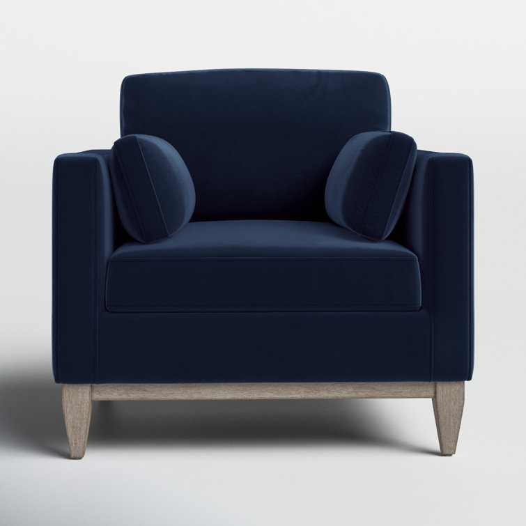 Knox Dark Navy Blue Velvet Armchair with Birch Legs