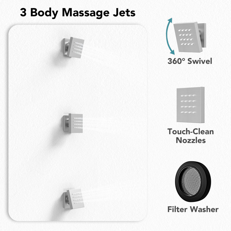 Brushed Nickel Dual 12" Rainfall Shower System with Handheld and Jets