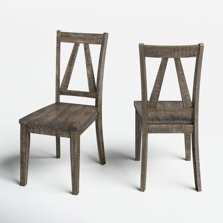 Ash Wood Distressed Slat Back Side Chair Set of 2