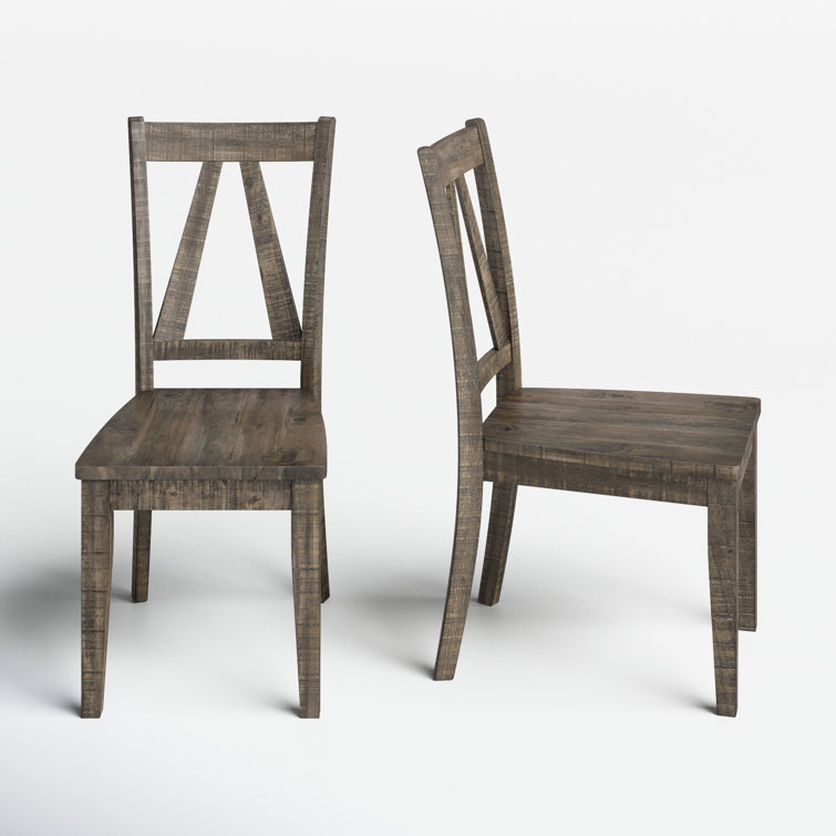 Ash Wood Distressed Slat Back Side Chair Set of 2