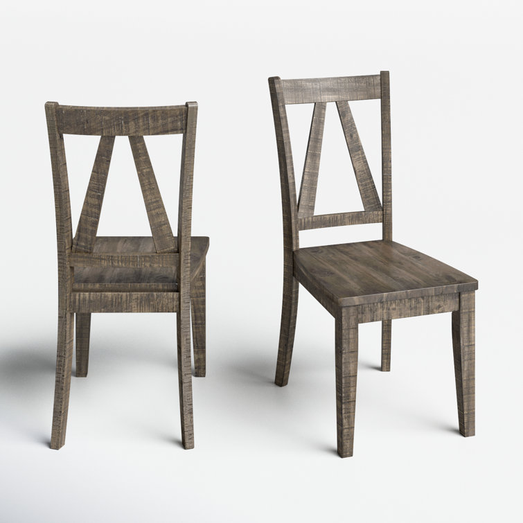 Ash Wood Distressed Slat Back Side Chair Set of 2