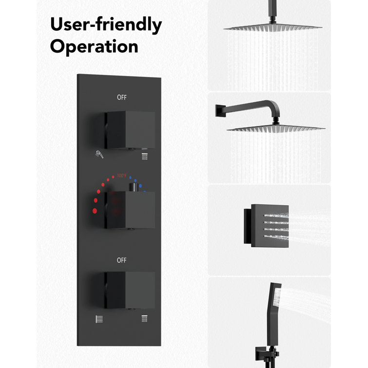 Matte Black Dual Showerheads with Thermostatic Valve