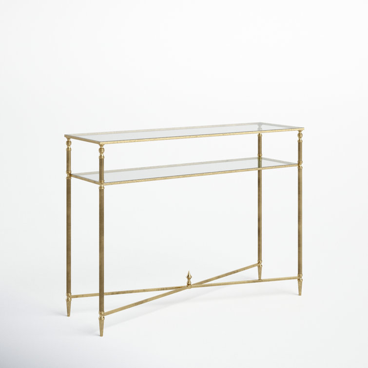Elegant Gold Leaf Mirrored Console Table with Glass Shelf