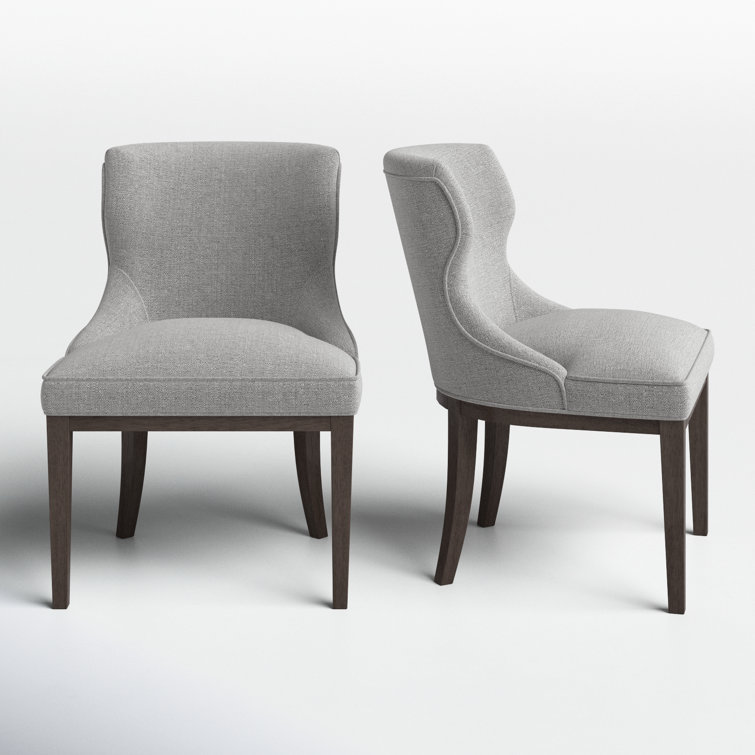 Set of 2 Gray Upholstered Walnut Dining Side Chairs