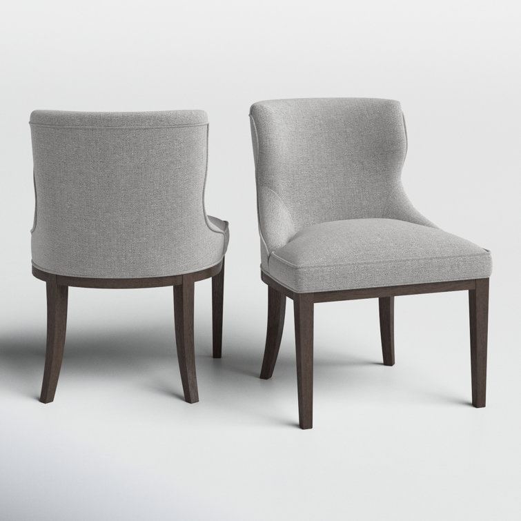 Set of 2 Gray Upholstered Walnut Dining Side Chairs