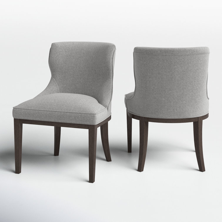 Set of 2 Gray Upholstered Walnut Dining Side Chairs