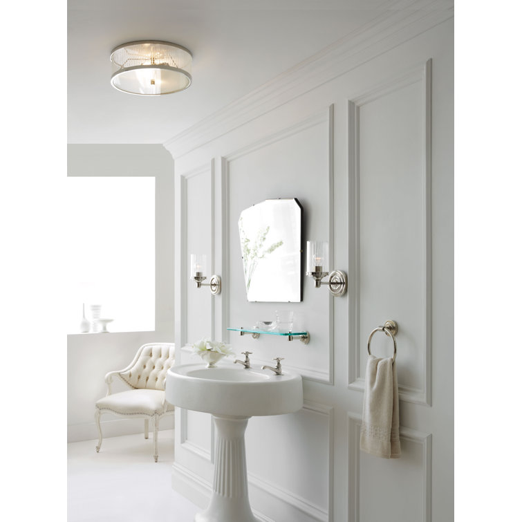 Hand-Rubbed Antique Brass and Glass Drum Flush Mount Light