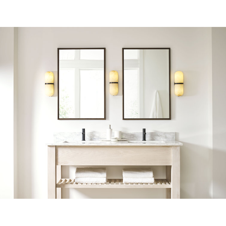 Antique Brass and Alabaster Pill-Shaped Sconce