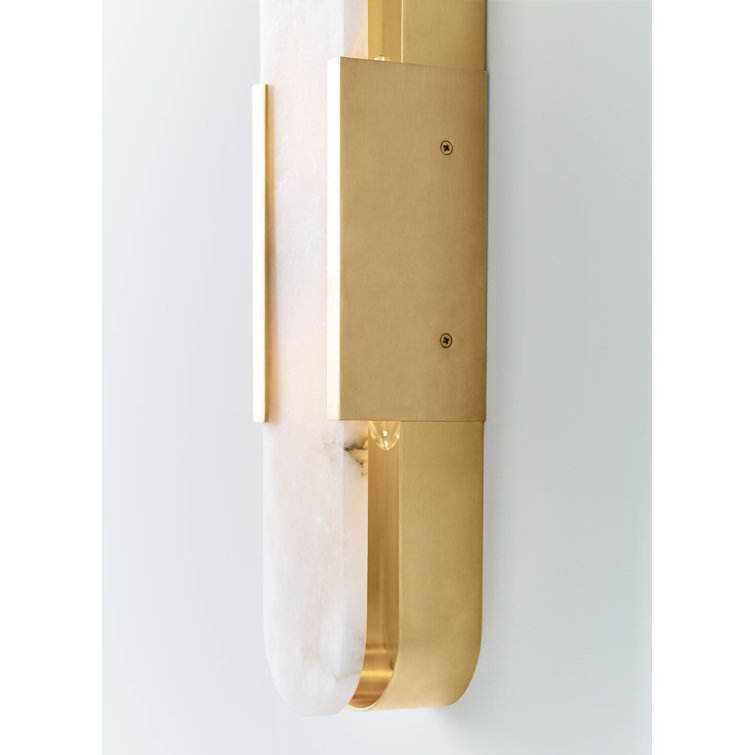 Antique-Burnished Brass and Bronze 20" Sconce with Alabaster Shade