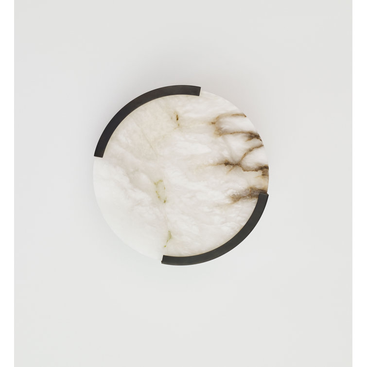 Elegant Alabaster and Bronze 14" Drum Flush Mount Ceiling Light