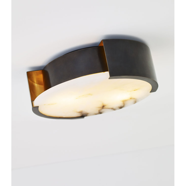 Elegant Alabaster and Bronze 14" Drum Flush Mount Ceiling Light